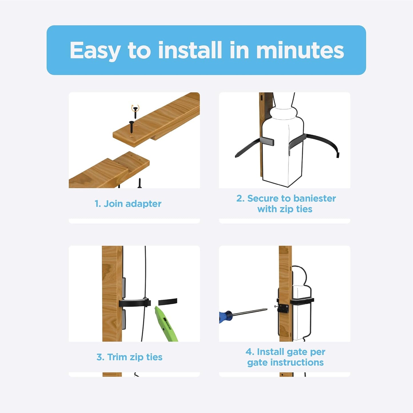 Perma Child Safety Extra Tall Universal Banister Adapter Kit for Pressure and Hardware Mounted Baby Gates up to 42" Tall, Damage Free Install Fits Round or Square Banister Posts, Gate Sold Separately