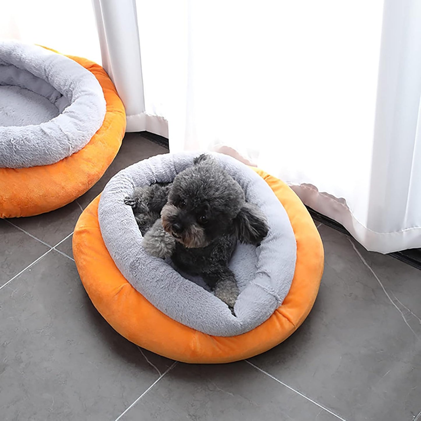 Dog Bed, Cat Beds for Indoor Cats Pet Bed for Puppy Extra Soft & Machine Washable Round Soft Plush Cat Beds Round Comfortable Warming Pet Bed,Gray,M