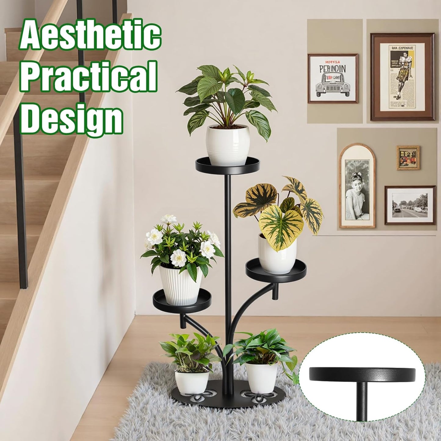 Indoor 3 Tier Black Plant Stand, Tall Metal Plant Stand, Heavy-duty Base in the Shape of a Four-leaf Clover, Layered Modern Flower Pot Rack, Suitable for Courtyards, Patios, Living Rooms, Bedrooms