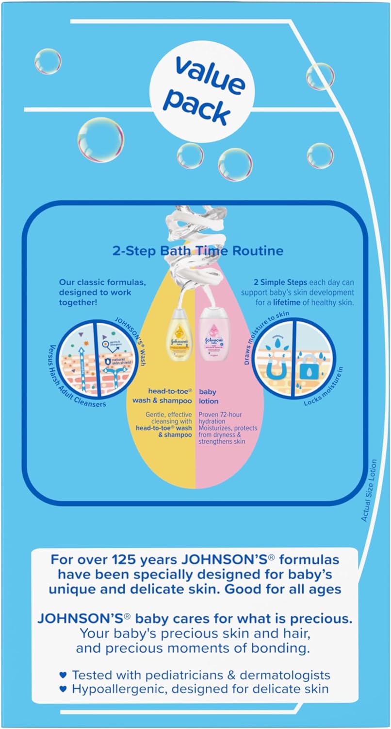 Johnson's First Touch Baby Essentials Gift Set with Body Wash & Shampoo, Body Lotion, & Zinc Oxide Diaper Rash Cream for Baby's Delicate Skin, Hypoallergenic, No Parabens or Dyes, 3 Items