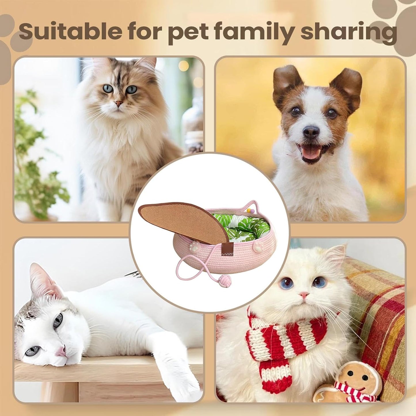 Genérico Cat Bed with Pillow Cushion Washable Non-Slip | Comfortable Bed Type for Indoor – for Puppies, Interaction, Home, Living Room, Balcony
