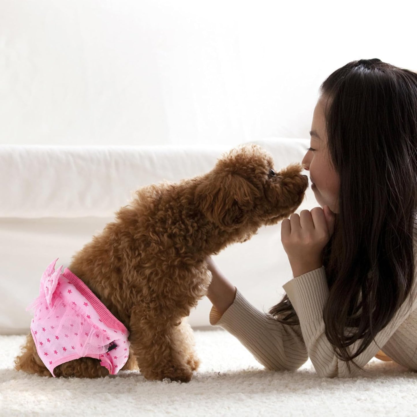 Milisten Pet Dog Period Pants Female Sanitary Diaper Panties Washable Lace Puppy Physiological Pants with Bow Pink M Size for Female Dogs in Heat