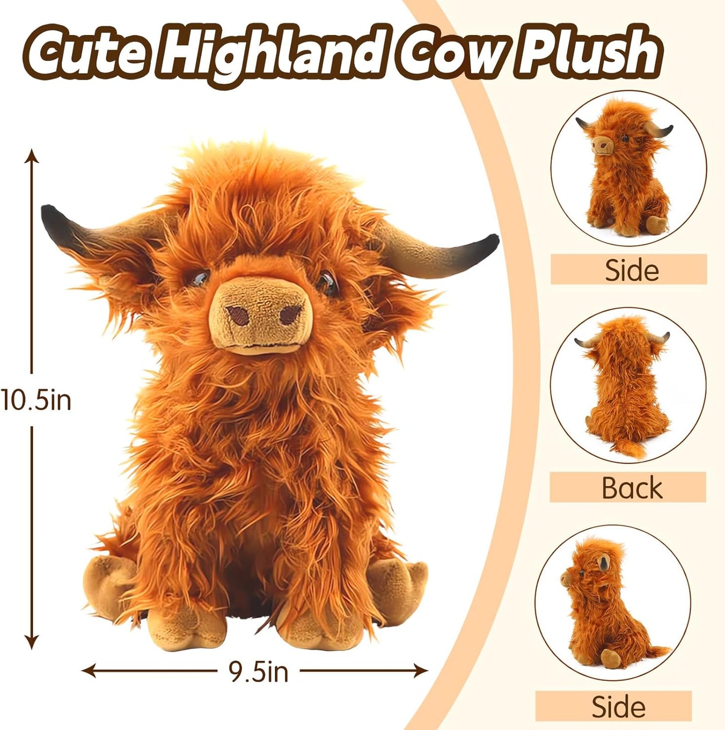 Highland Cow Stuffed Animal Toy, Cute Realistic Highland Cow Plush Toy Fluffy Farm Highland Cow Plushies Decor Gifts for Girls Boys Adults (Brown Highland Cows)