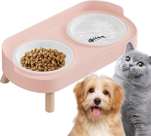 Ceramic Pet Feeder, Non-Slip Elevated Dog Bowls for Puppy Kitten with Stand, Durable Anti-Skid Ceramic Material, Indoor Outdoor Home Office Yard Patio Feeding Solution