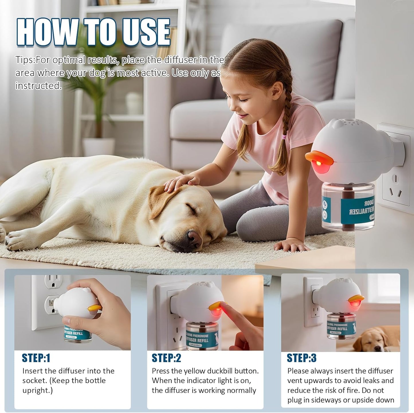 Dog Calming Diffuser, Calming Pheromones Diffuser Kit Appeasing Pheromone Diffuser to Calm (2Plug in+4Refill) for Anxiety Relief Reduce Aggression Fighting Barking Stress