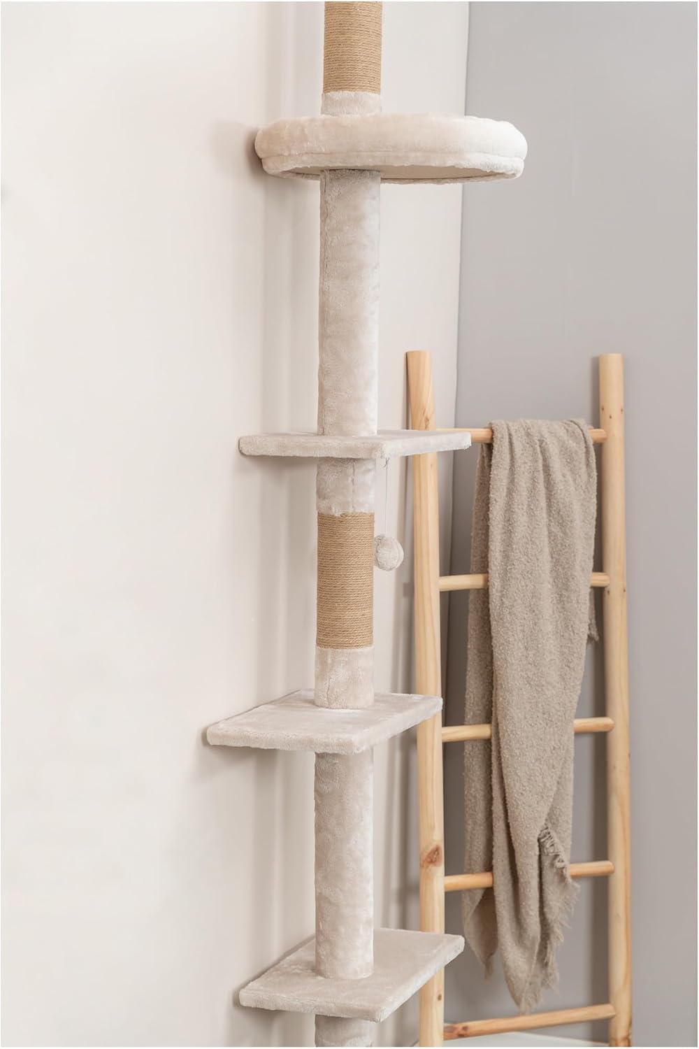 Trixie Kobe Cat Tree – Tall Cat Tower with Sisal Posts, Condo & Elevated Perch – Indoor Cat Furniture for Scratching & Climbing – Beige, 9.8" x 17.3" x 90.5"