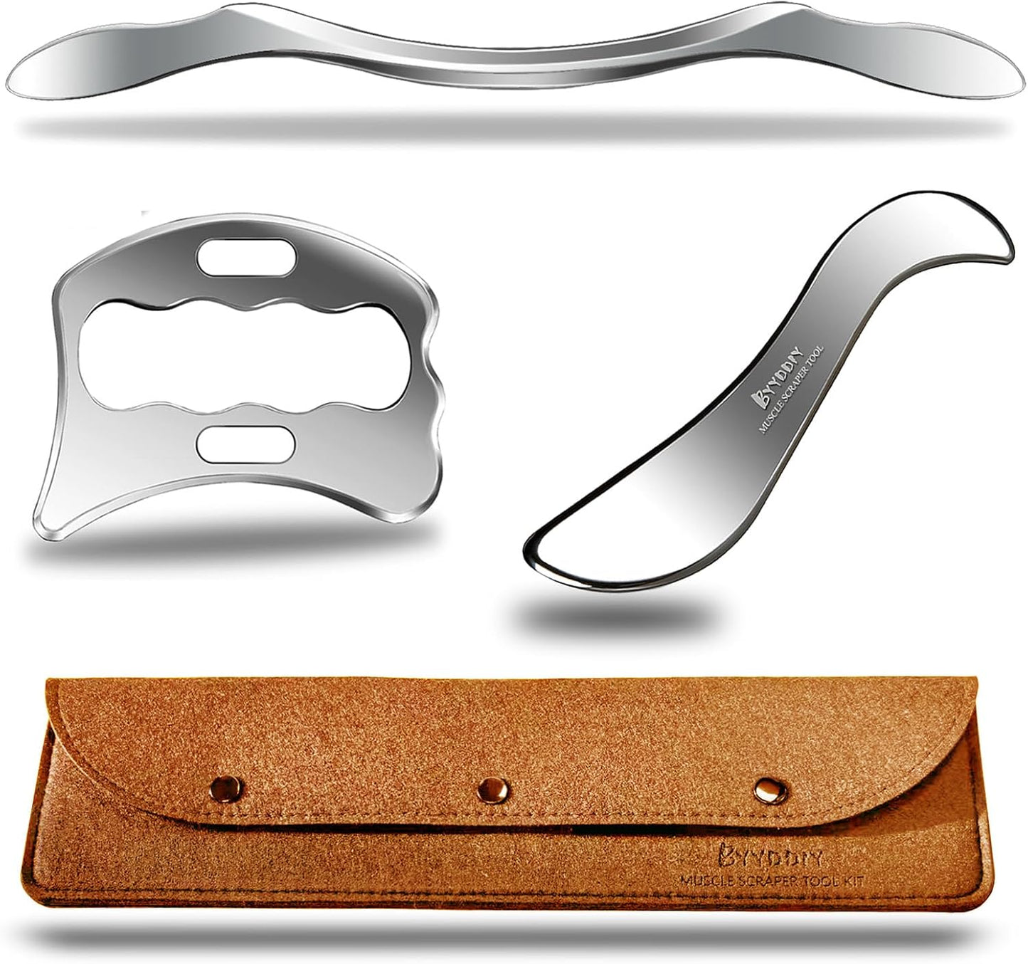 BYYDDIY Stainless Steel Gua Sha Muscle Scraper Tools Kit, Scraping Massage Tool,Massage Scraper Tools for Physical Therapy (M-SD2)
