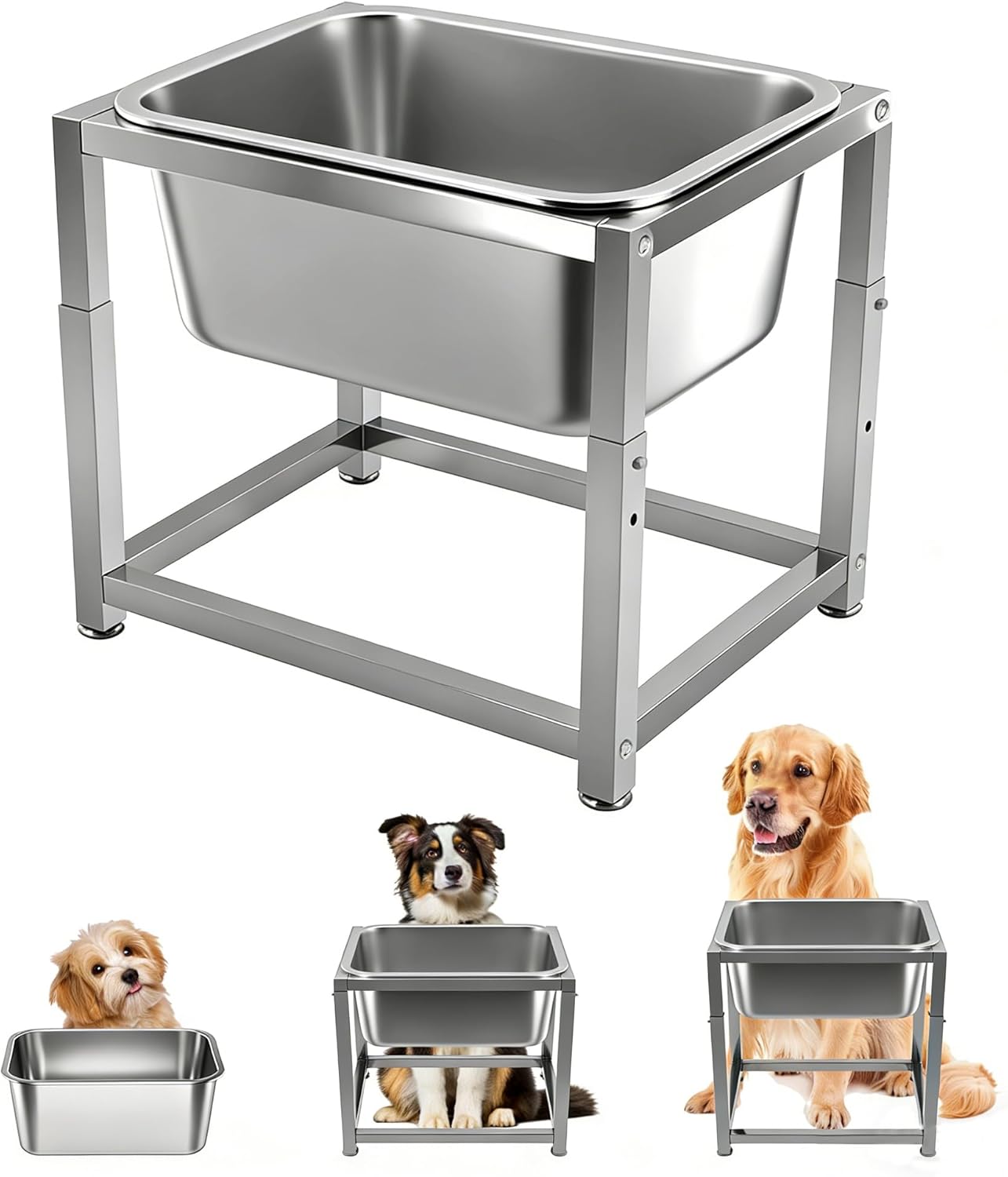 Elevated Dog Bowl Large Breed, 3 Gallons Stainless Steel Dog Bowls with Height Adjustable Raised Metal Stand 11.81'' - 15.75'' for Medium, Large Dogs and Gaint