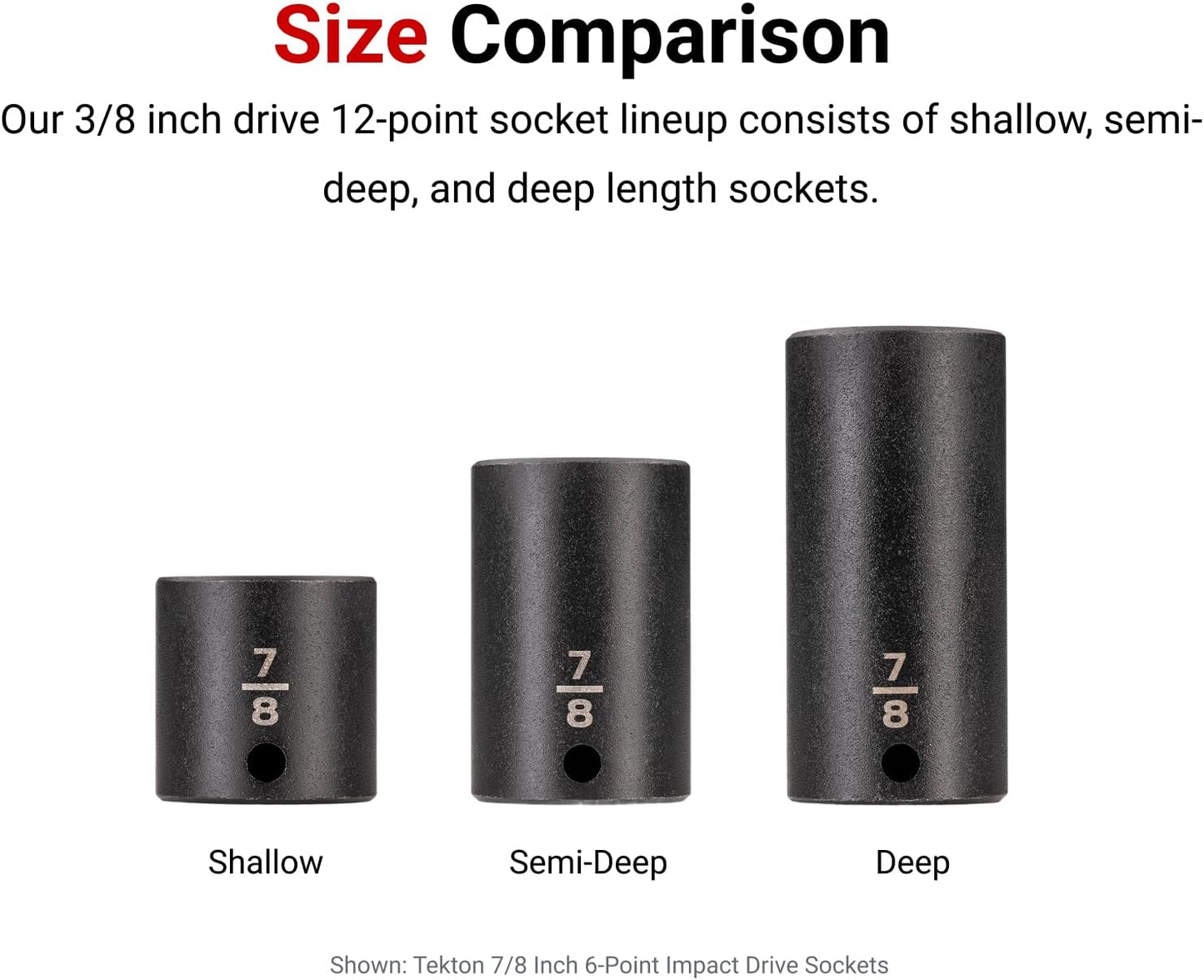 TEKTON 3/8 Inch Drive Shallow, Semi-Deep, and Deep 12-Point Impact Socket Set with Rails and Trays, 45-Piece (1/4-1 in.) | SID91124