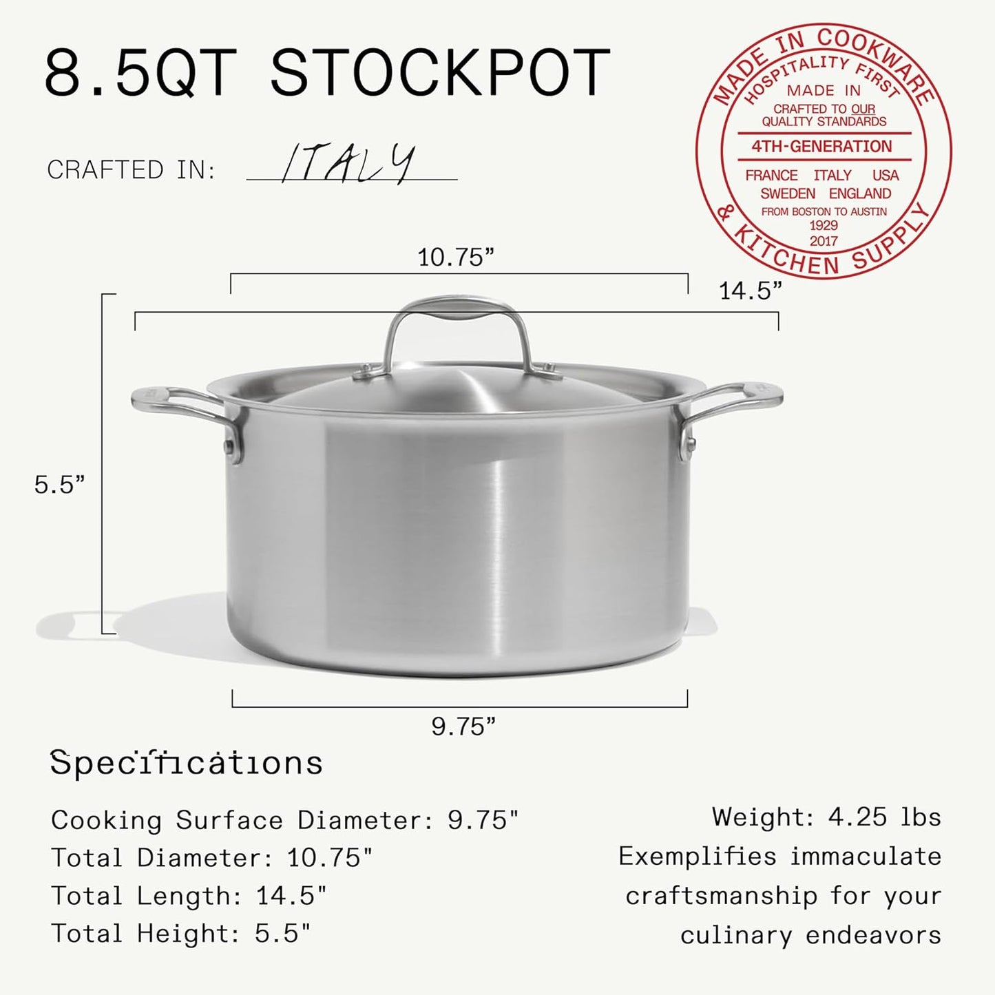 Made In Cookware | 7-Piece Ceramic Non Stick Pot and Pan Set (Stainless Handle) | 5-Ply Stainless Clad | Professional Cookware | Crafted in Italy | Induction Compatible