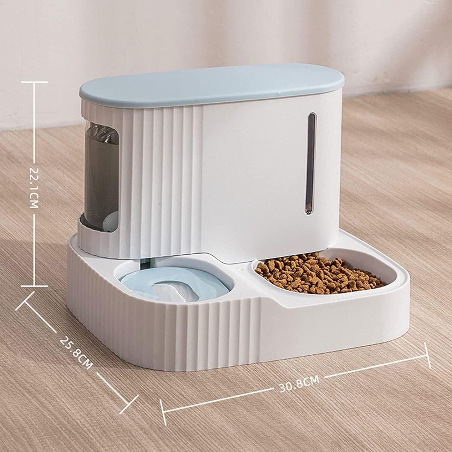 Pet Dog Cat Automatic Feeder Bowl 2 in 1 Cat Unplugged Water and Food Feeder Dispenser Automatic Dog Cats Gravity Water and Food Dispenser cat Fountain (Color : Brown) (Blue)