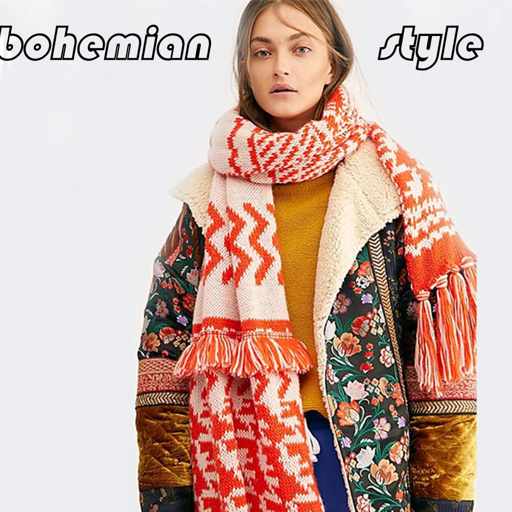 Yeieeo Boho Scarf for Women Lightweight Floral Printed Scarf Fall Winter Fashion Fringed Shawl