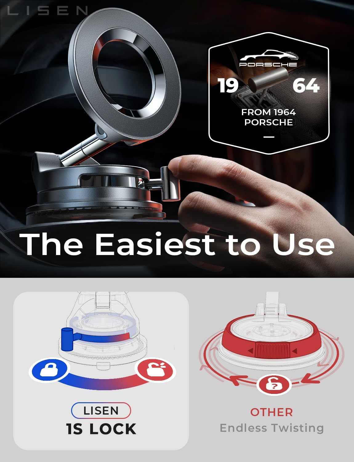 LISEN for Magsafe Car Mount, Phone Holders for Your Car, Magnetic Car Accessories for Women Men Truck Jeep BMW, Vacuum Gifts for Mother Day for iPhone 17 Pro Max 16 15 14 13 12, Samsung S26, Black
