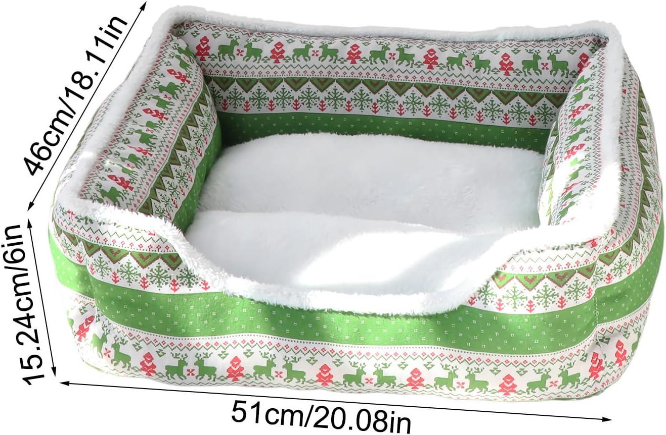 Christmas Cat Bed - Plush Comfortable Washable Pet Cushion for Winter Rest, Soft Thick Padding with Removable Cover, Sleigh Dog Bed for Outdoor Travel, Car, Camping, Desk, Window, Chair, Couch