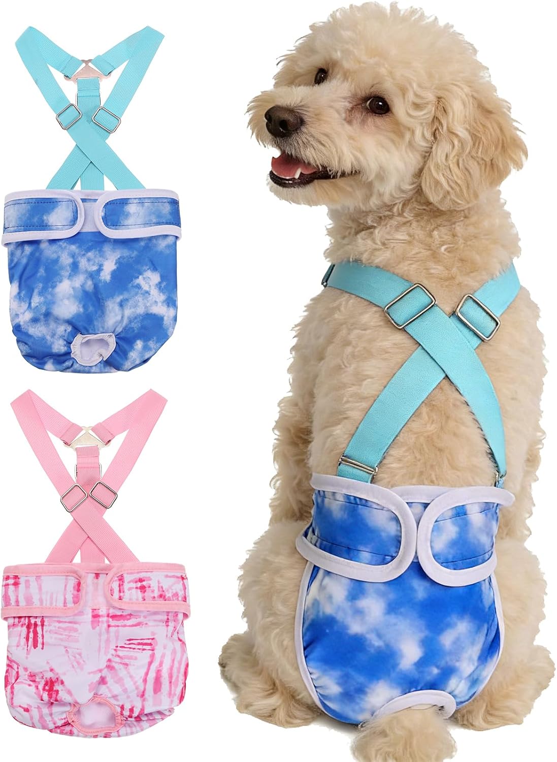 Washable Female Dog Diapers with Suspender, Reusable Dog Diapers Absorbent Leakproof(Dark Blue/Dark Pink M, 2Pcs), Intended for Small/Medium/Large Female in Heat