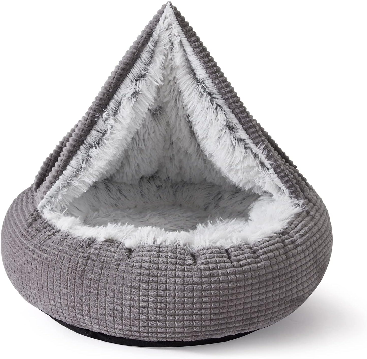 MIXJOY Dog Bed with Blanket, Round Calming Cozy Cave for Medium Dogs, Soft Plush Cuddler Puppy Bed and Burrow Cave, Anti-Slip Bottom, 26inch