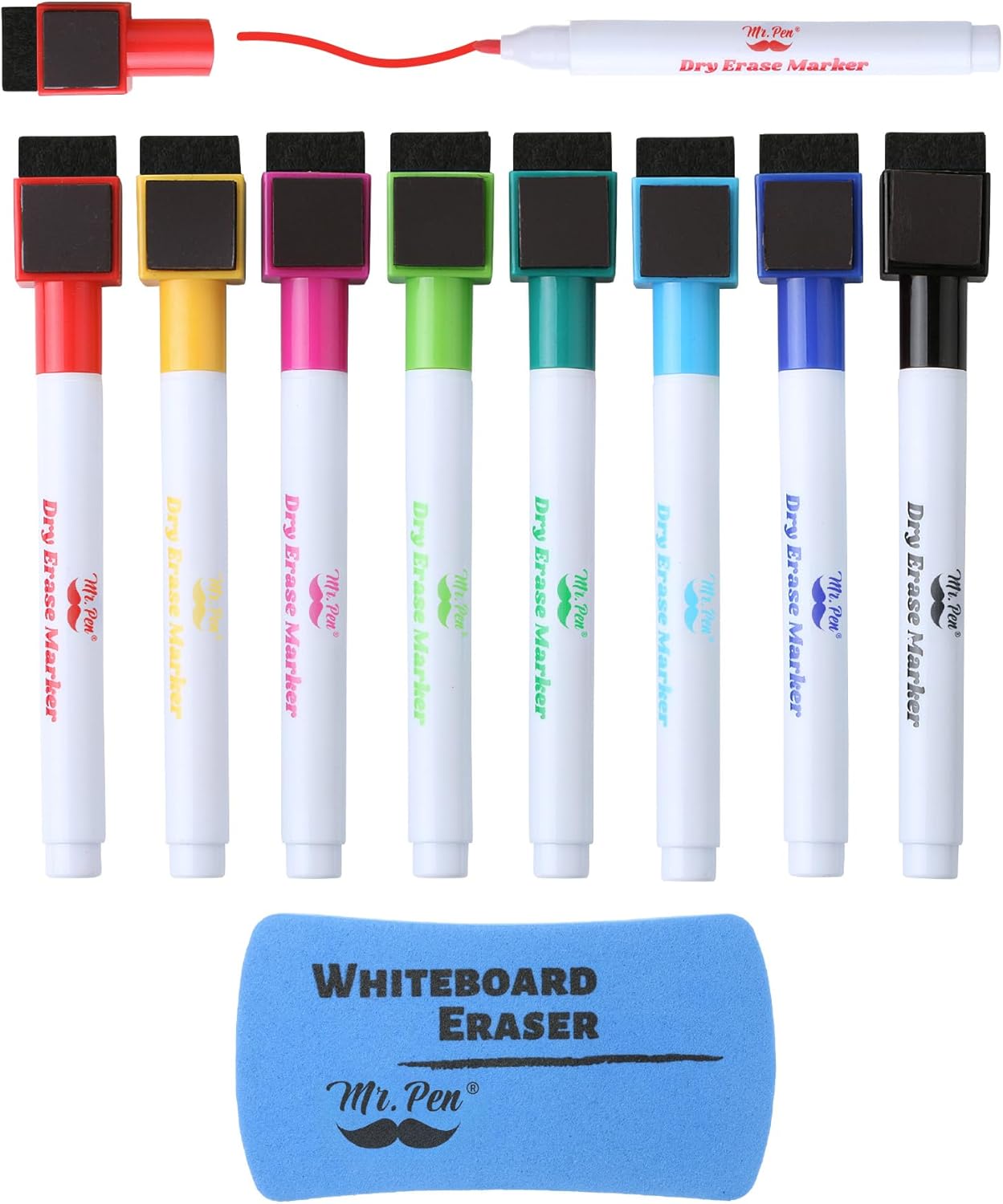 Mr. Pen- Magnetic Dry Erase Markers, 8 Pack with Eraser, Magnet, Fine Tip Dry Erase Pens