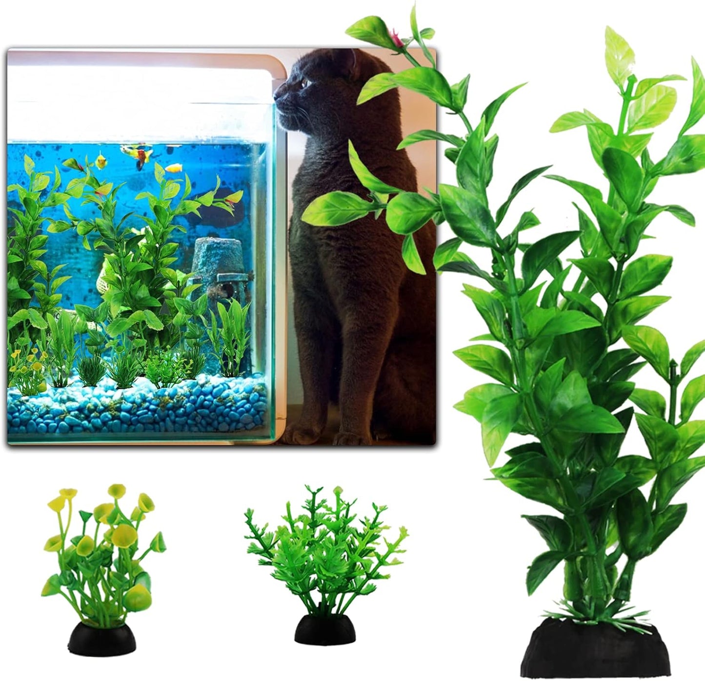 PietyPet Fish Tank Accessories Green Plants, 10pcs Green Fish Tank Decorations, Aquarium Decor Plastic Plants
