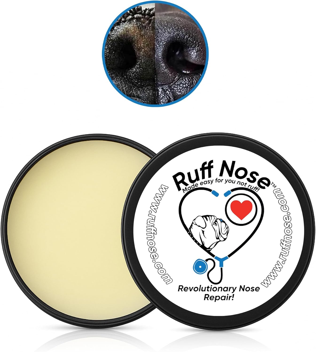 Dog Nose & Paw Balm (4 oz) - RuffNose Natural Moisturizer with Shea, Coconut & Cocoa Butter - Helps Condition Dry, Rough Paws and Noses - Suitable for Daily Use, All Breeds - Made in The USA