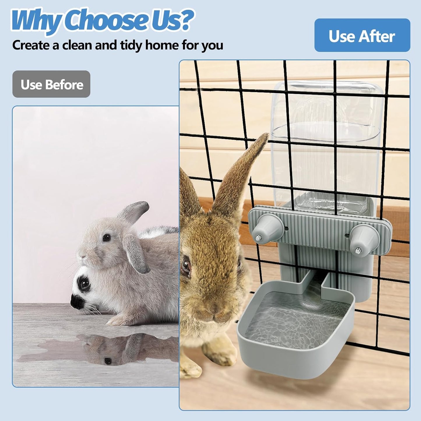 50 oz Rabbit Water Dispenser Hanging Gravity Bunny Water Bottle for Cage Automatic Small Animal Water Bottle for Ferret Guinea Pig Chinchilla Cat Puppy