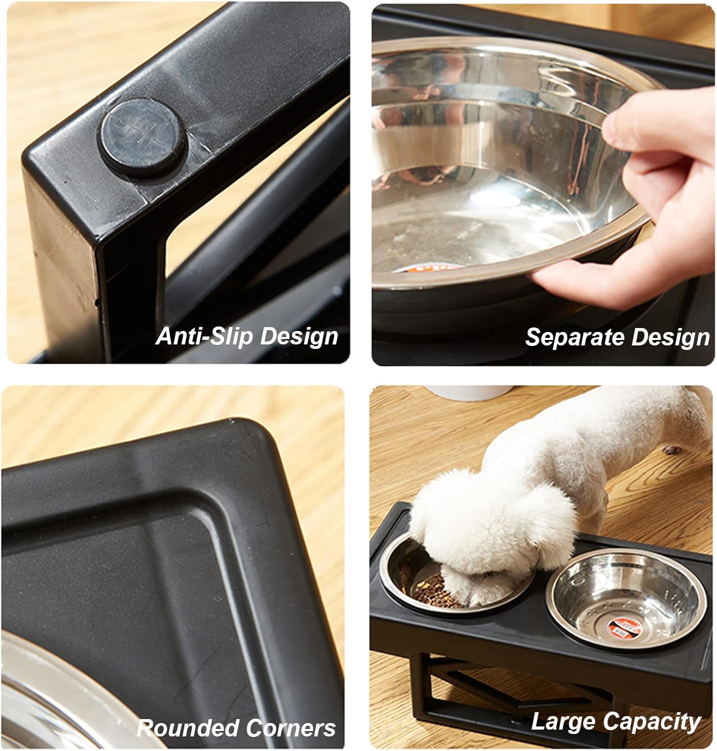 Adjustable Dog Bowl Stand, Elevated Dog Feeder with Detachable Stainless Steel Food and Water Bowl, Dog Food Bowl Stand for Dogs Cats 3 Heights, 2.75”, 8",12'',Black