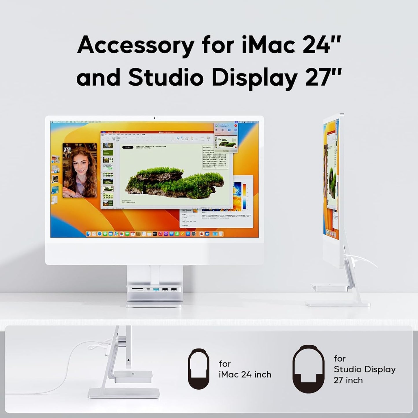 iMac Accessories for i-Mac 2021/2023/2024, PULWTOP USB C Hub for iMac with USB A/C 10Gbps, Hub for M1/M3/M4, 2 USBA 2.0, SD/TF Card Reader for iMac24 inch & Studio Display 2 Sliver