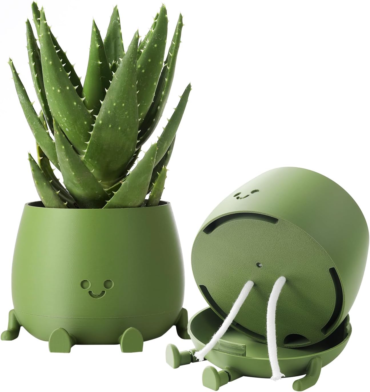 TOPOLA Happy Face Planter, 5.2 Inches Plastic Plant Pot, Self Watering Plant Pot with Drainage Holes for Indoor Outdoor, Succulent Pot, Funny Flower Pot, Dark Green