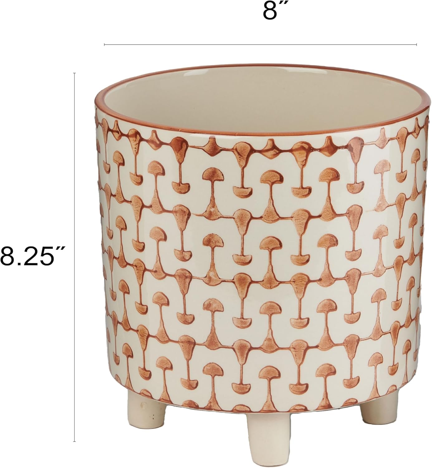 Creative Co-Op Footed Stoneware Planter with Abstract Print, Rust and White