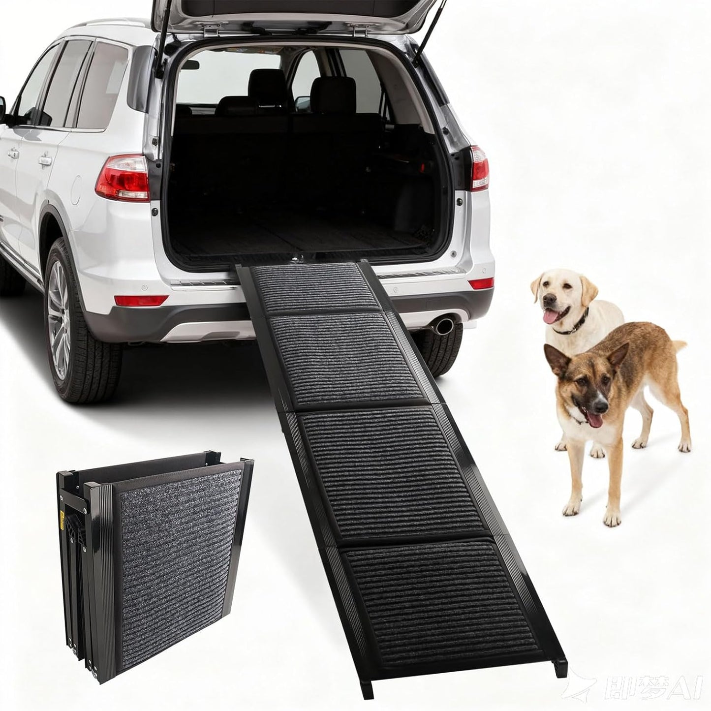 Dog Ramp for Car, Folding Pet Ramp with Comfortable Carpet Surface, Holds Up to 250lbs, Non-Slip 63" Portable Large Dog Stairs for Bed, SUV & Truck