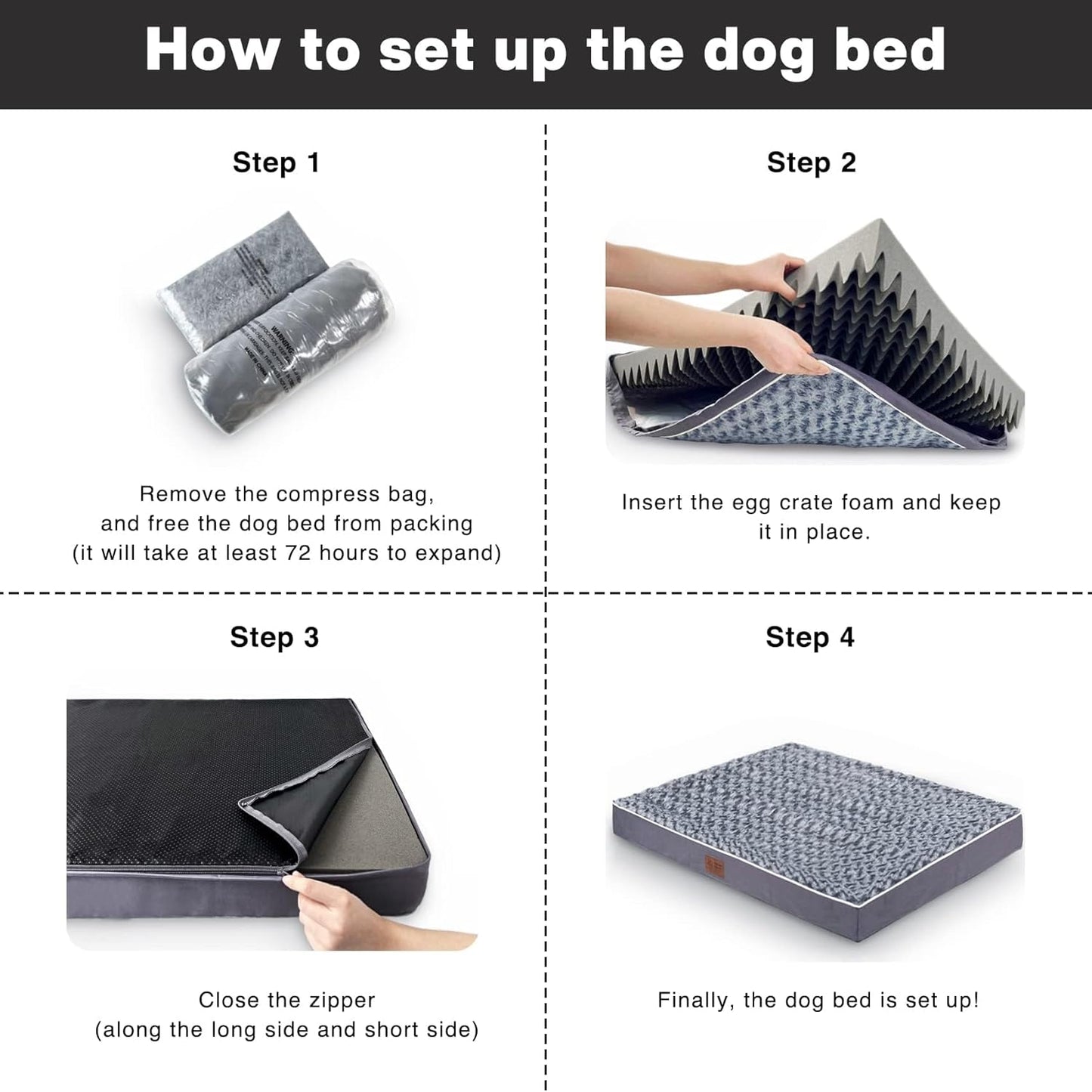 WESTERN HOME WH Large Dog Bed for Extra Large, Big, Jumbo, Huge Dogs, Orthopedic Pet Bed Waterproof Mattress with Removable Washable Cover, Thick Egg Crate Foam Dog Bed with Non-Slip Bottom