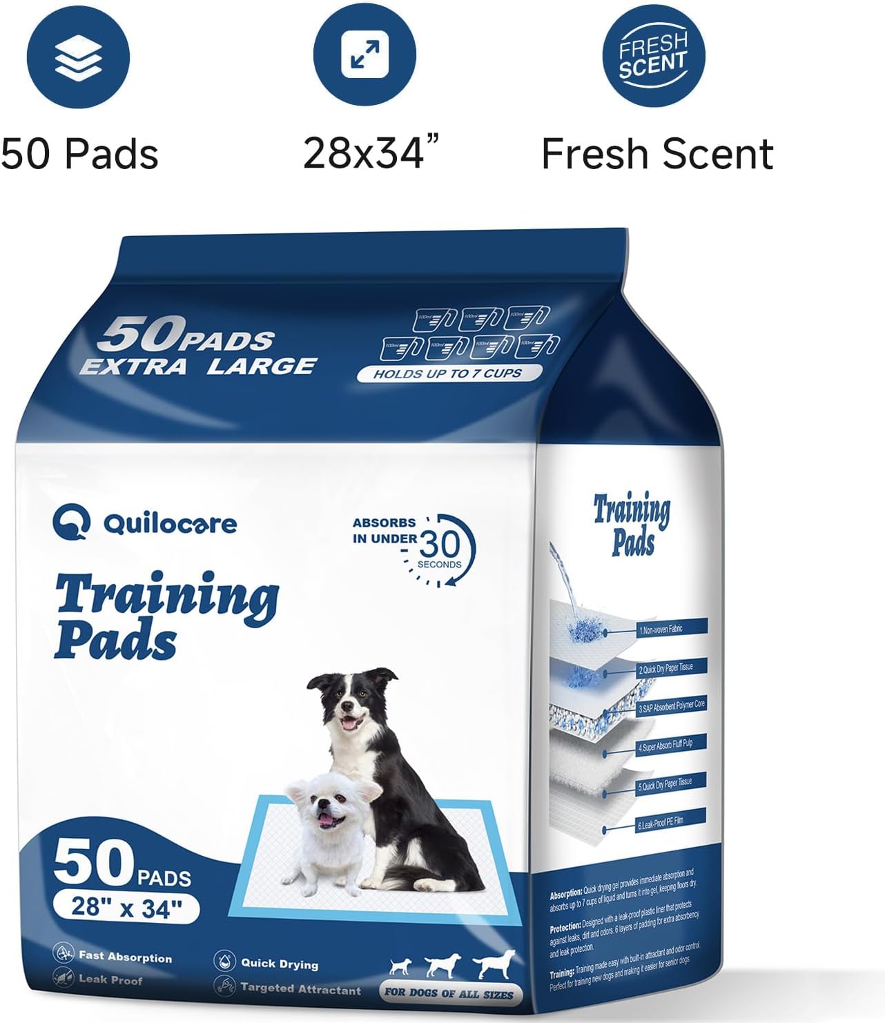 50 Count 28” x 34” XL Disposable Dog Pee Pads, Super Absorbent Leakproof Quick Drying Puppy Pee Pads for Dogs, Extra Large Disposable Dog Training Pads