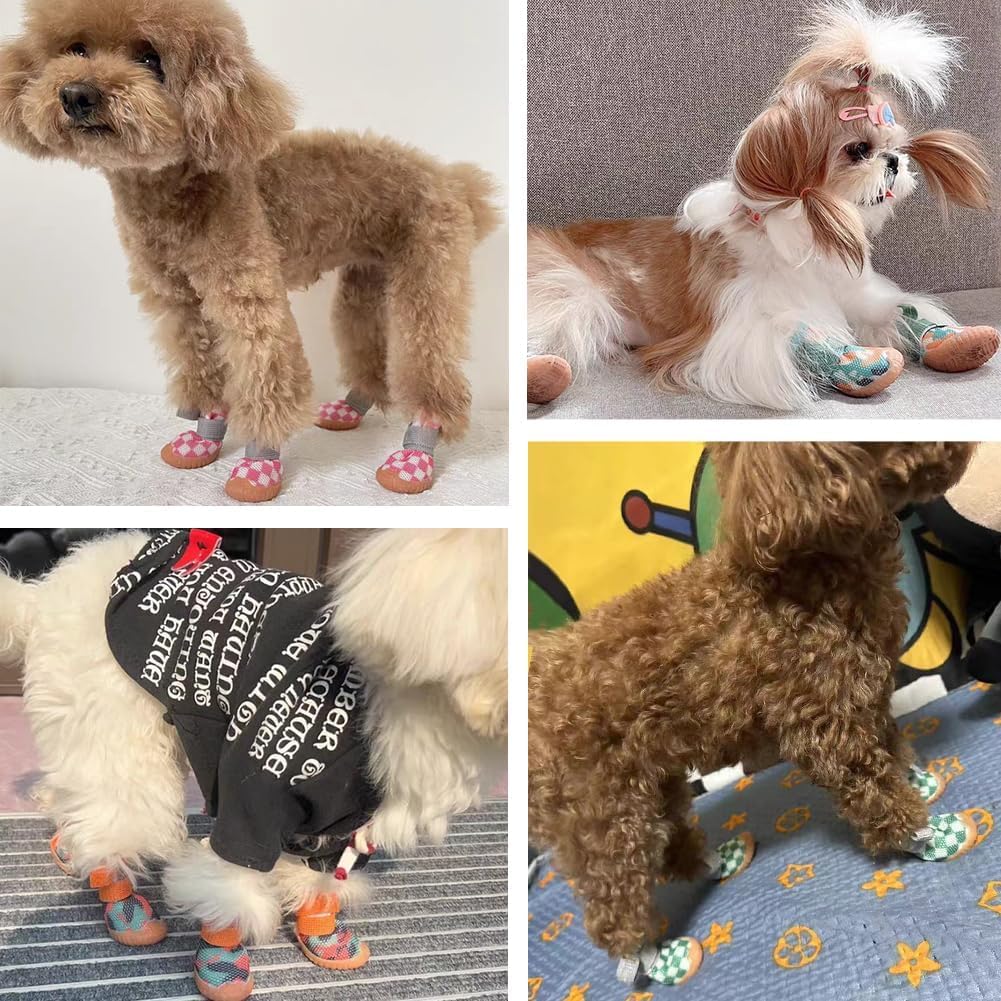 Dog Shoes for Small Dogs,Breathable Dog Boots,Pet Paw Protector for Hot Pavement and Winter Snow,Outdoor Walking and Indoor Hardfloors(Pink Black-Size 1)