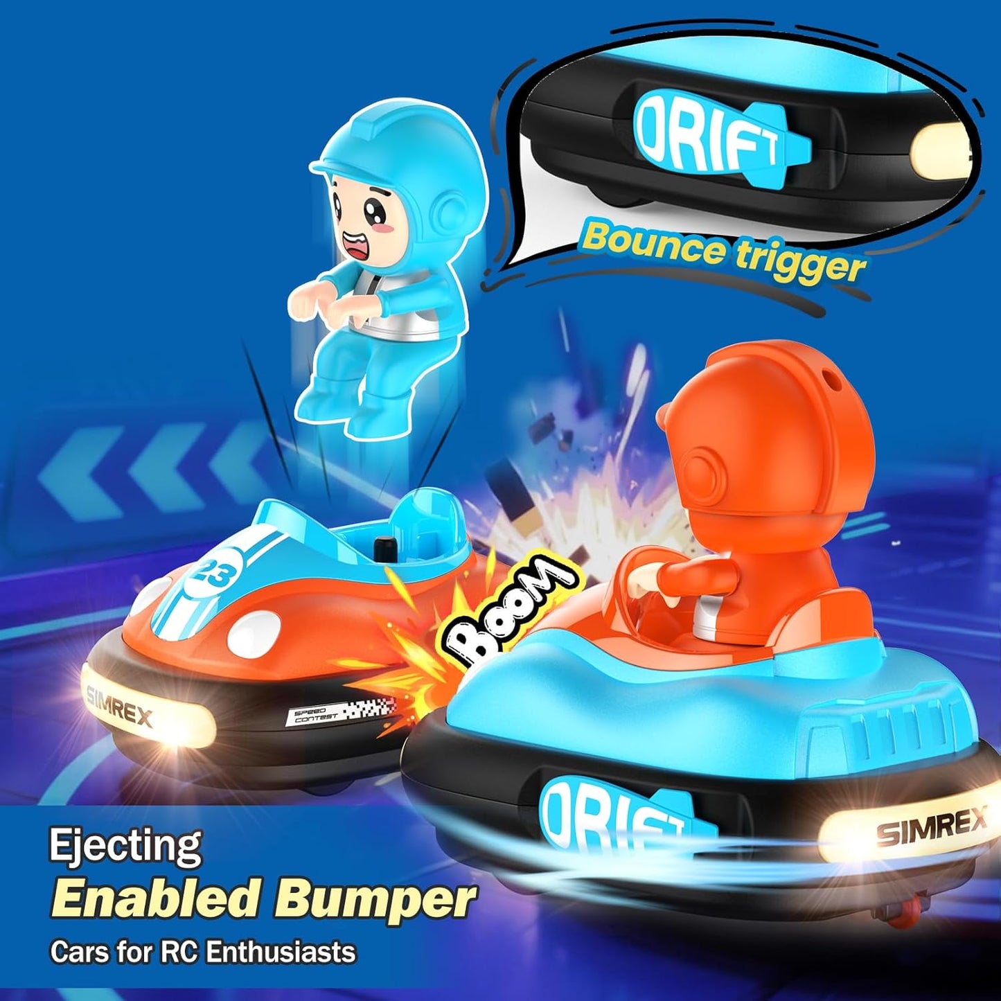 SIMREX Remote Control Bumper Cars for Kids - 2 Player Battle Set with Lights & Music, Toy RC Car for Toddlers Boys Girls Ages 3-8, Christmas Birthday Gift for Boys Girls