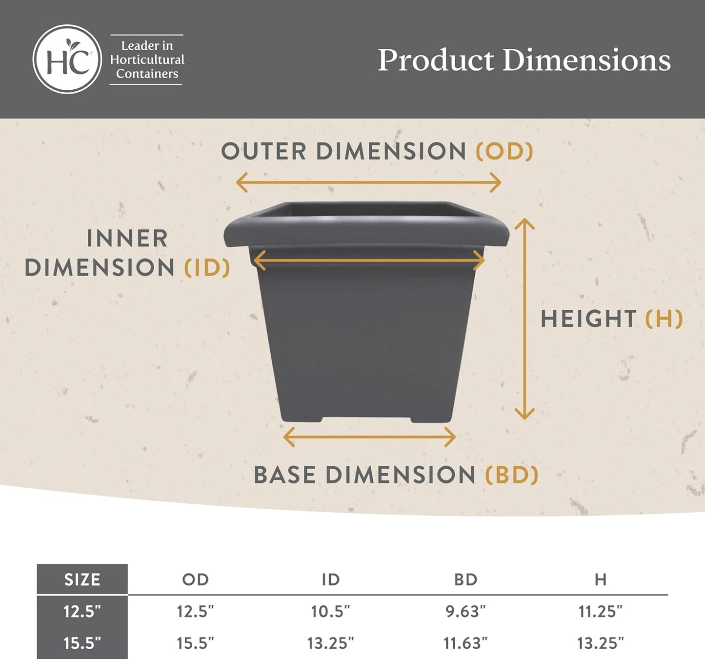 The HC Companies 12.5 Inch Accent Square Plant Pots with Drainage, Lightweight UV-Resistant Plastic Planters for Indoor & Outdoor Plants, 2-Pack Flower Pots for Garden, Office & Home Decor, Black