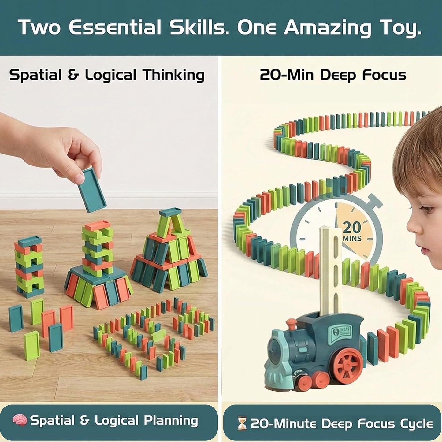 Domino Train Toys Kids Games - Automatic Stacking Creative Game 3+ Year Old - Stem Montessori Toy for Boys 4-6 - Summer Autistic Christmas Birthday Gifts 5 6 Toddler Ages 4-8