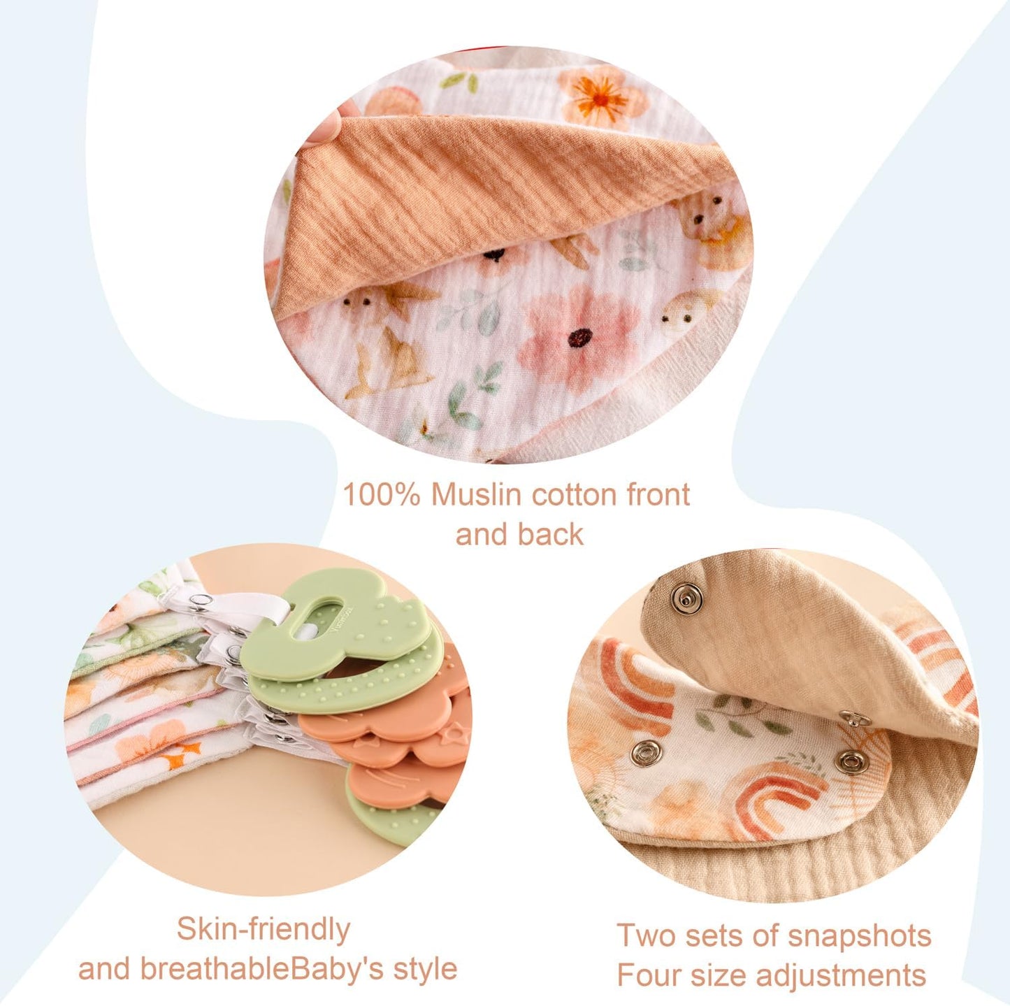 Baby Bandana Drool Bibs 6-Pack and Teething Toys 6-Pack Made with 100% Organic Cotton, Absorbent and Soft Unisex
