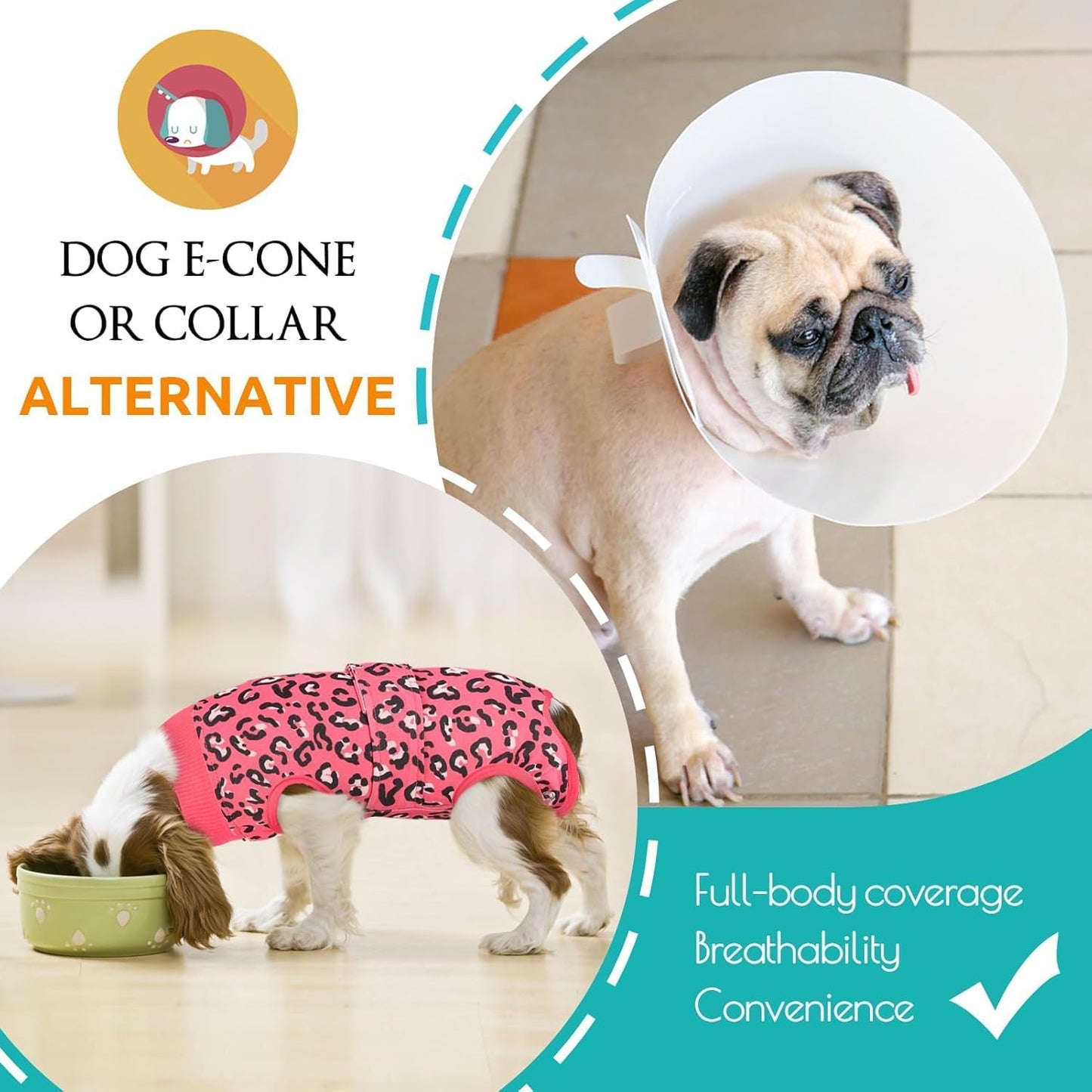 KOESON Dog Surgery Recovery Suit, Soft & Breathable Dog Onesie for Surgery Female Male, Lightweight Recovery Suit for Dogs Post-Op Care, Anti Licking Surgical Bodysuit for Medium Dogs