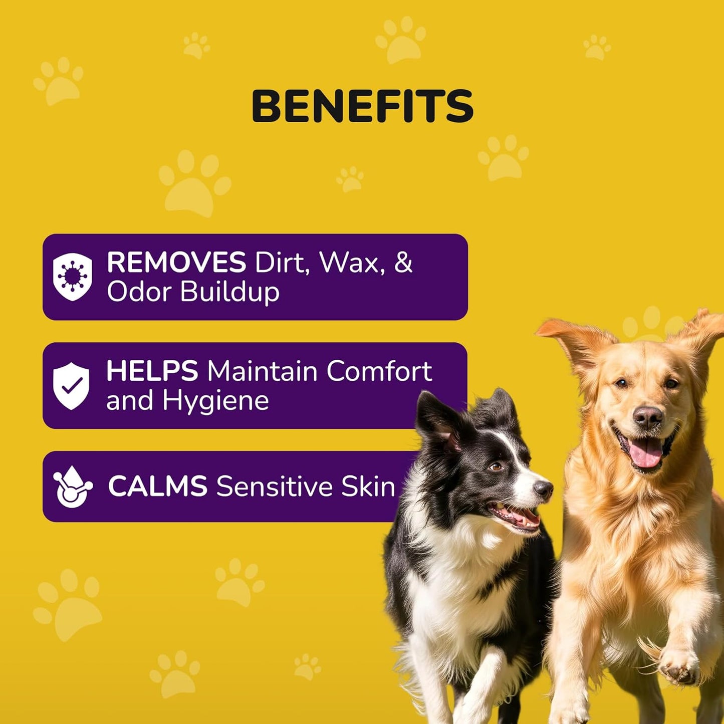 Dog Ear Cleaner Wipes - Cleaning Wipes for Puppies - Dirty, Smelly & Itchy Ears - Non-Irritating Removal of Buildup, Dirt & Wax- with Witch Hazel, Willow Bark, Aloe Vera & More - 100 Count
