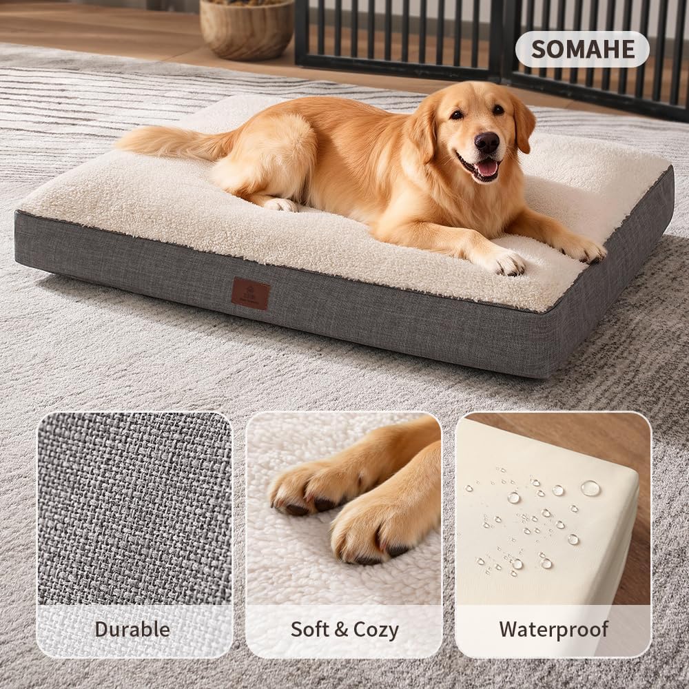 Dog Crate Bed Orthopedic Dog Bed for Small Dogs Reversible Plush Washable Pet Mat with Flat Crate Foam & Removable Cover, 35 x 27 × 4 Inch Grey