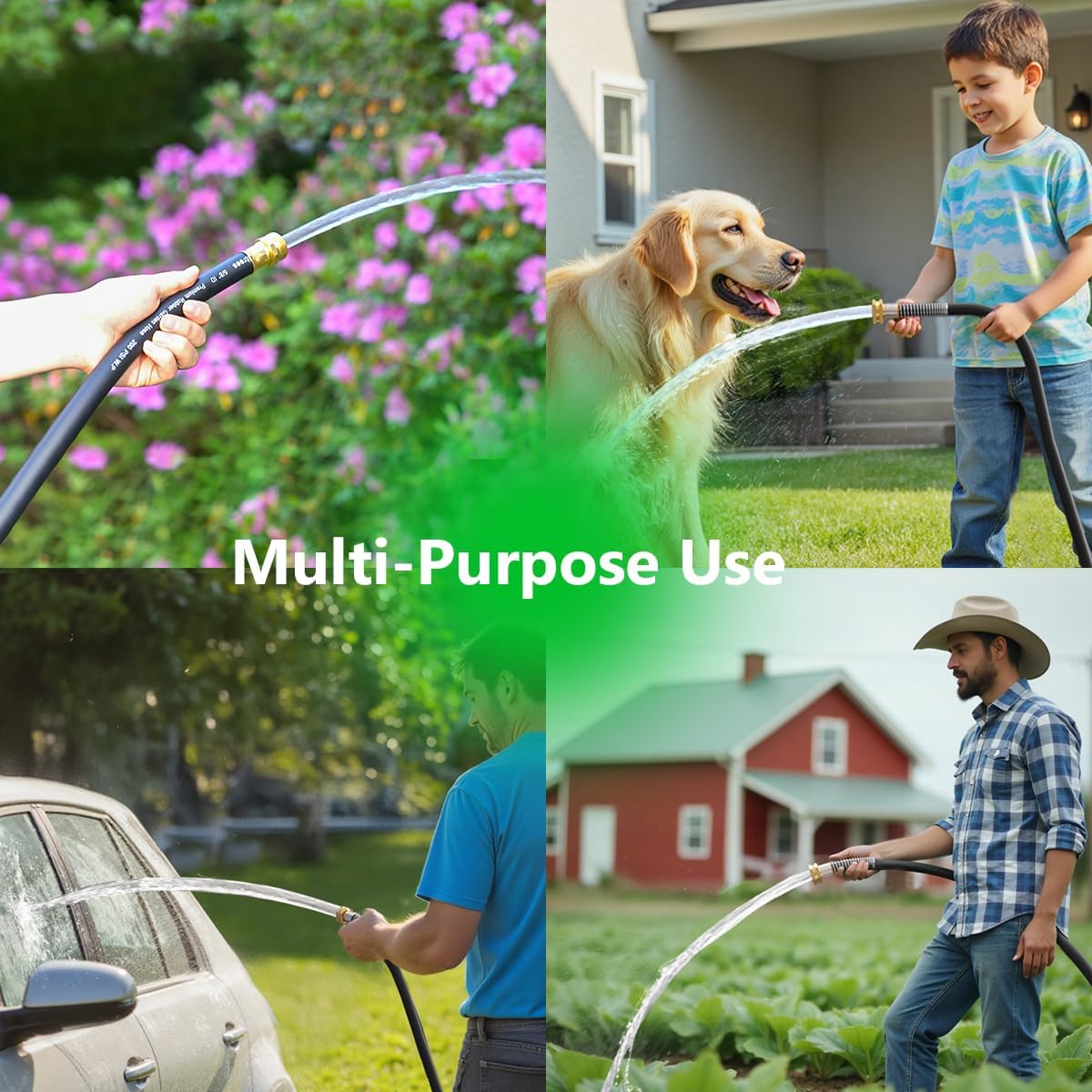 50FT 5/8 Heavy Duty Rubber Garden Hose - 300psi Working, 1000psi Burst - Hot/Cold Water - Five-Layered Braiding for Durability - Versatile for Gardening, Agriculture, Construction(Black)