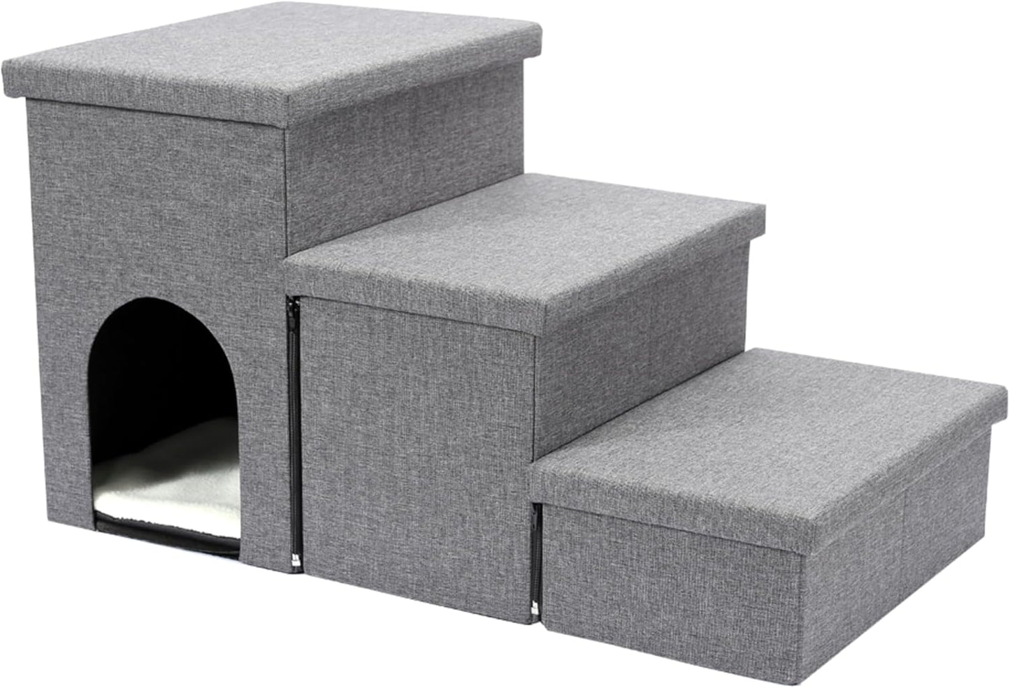 Ahsfield & Harkness 3 Step Pet Stairs, Ladder for Cats or Small Dogs, Ramp for Bed or Couch for Safe Access. Convient Folding Stair Helper with Storage. Holds up to 60 lbs.