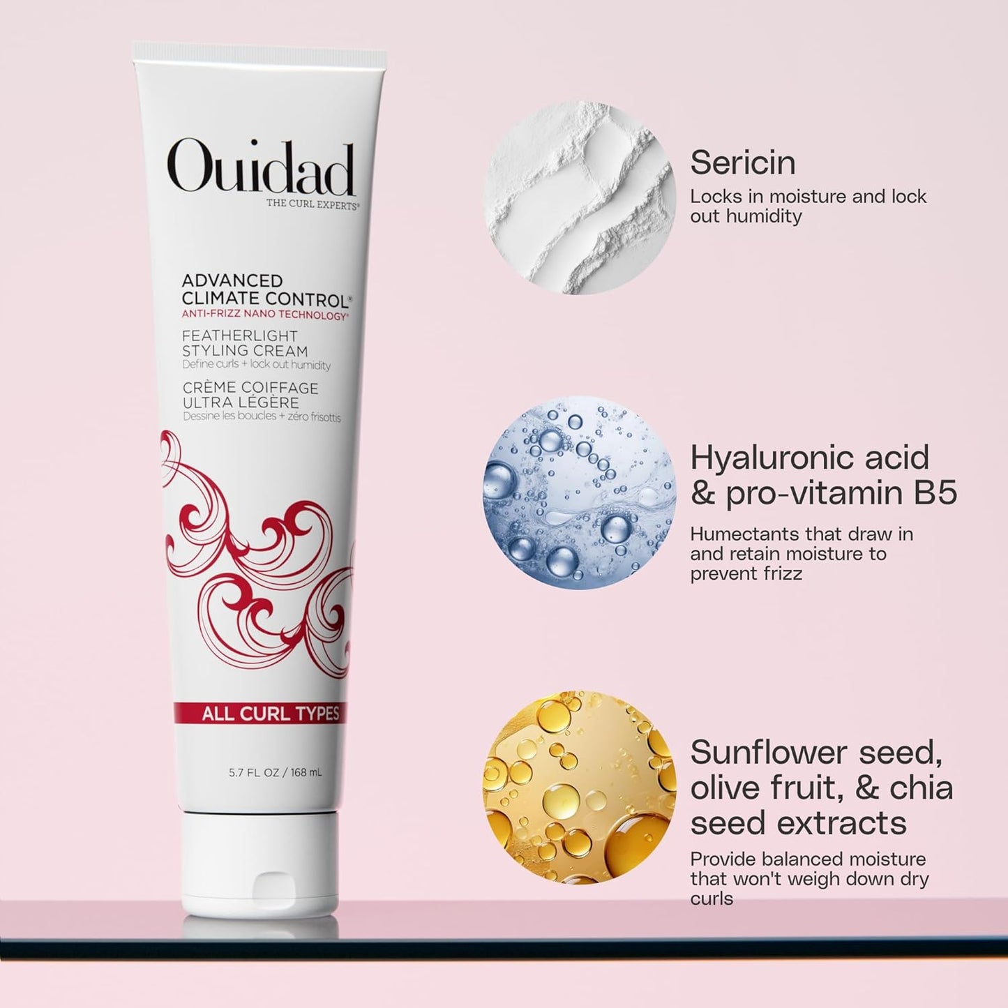 Ouidad Advanced Climate Control Styling Cream for Curly Hair – Featherlight Curl Cream for Hydrated, Shiny & Frizz-Free Definition, Flexible, Soft Hold For All Curl Types, Sulfate-Free