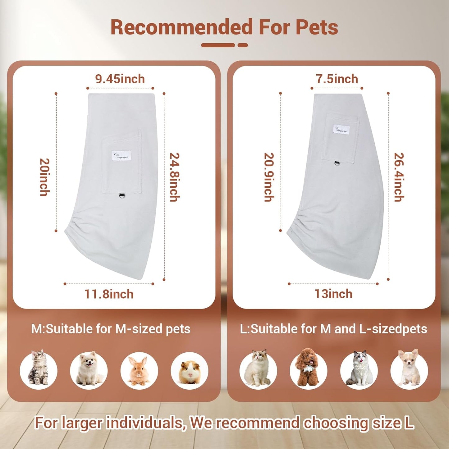 Hands-Free Cat Sling Carrier, Ultra-Soft Polar Fleece Pet Sling for Small Dogs & Cats 3-14 lbs, Machine Washable for Indoor Snuggling & Outdoor Use (Large, Grey)