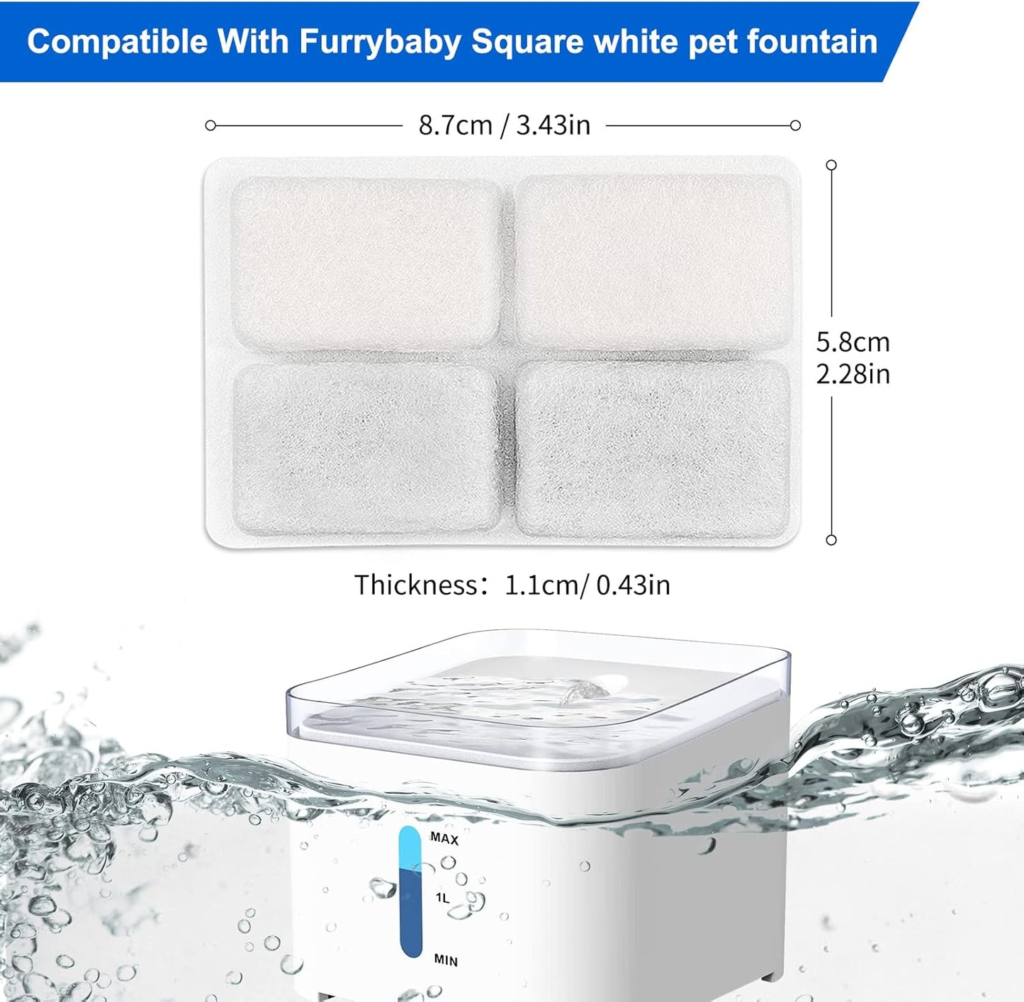 Cat Water Fountain Filter, 12 Pack Pet Water Fountain Filter Replacement with Coconut Activated Carbon Filter Compatible with furrybaby 64oz/2L Cat Water Fountain
