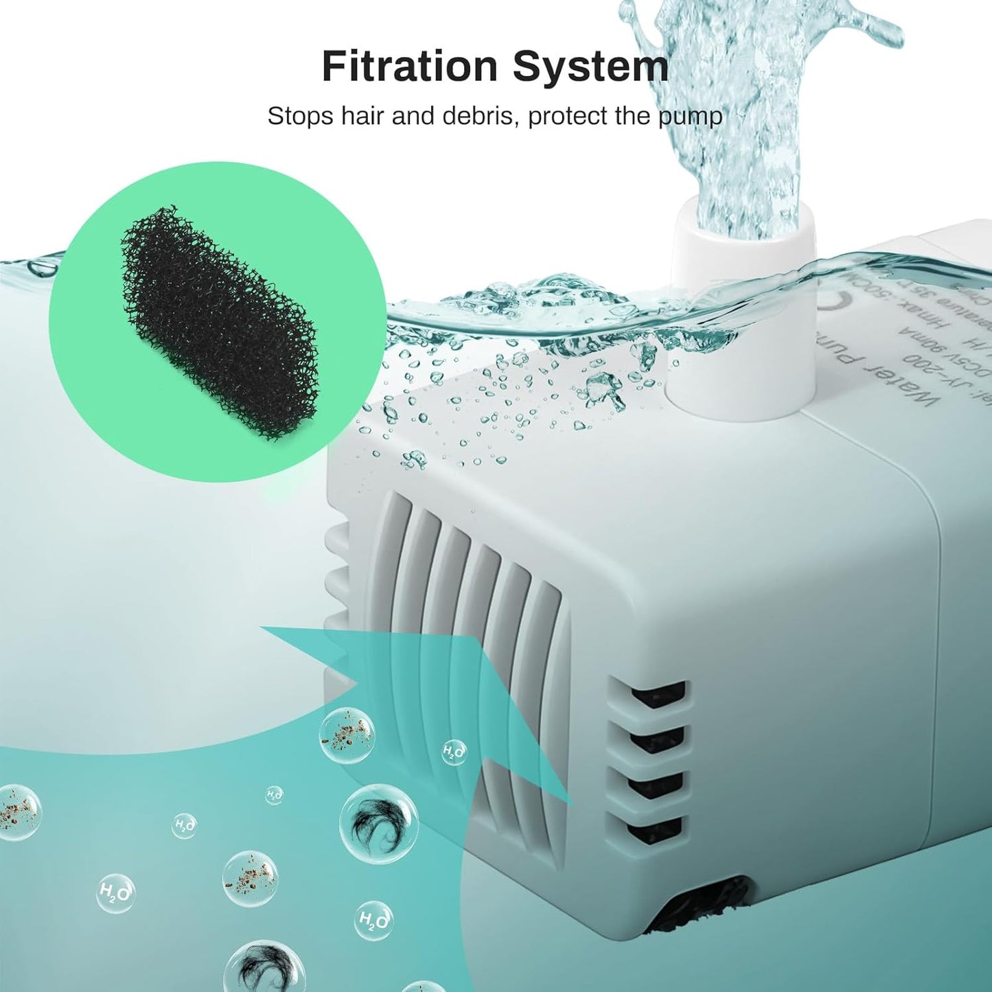 Cat Water Fountain Pump, JY-200S Replacement Pump for Stainless Steel Pet Fountain Adjustable Water Flow Dispenser, Ultra Quiet Pump with Submersible Motor for Dog Drinking Bowl, Low Consumption