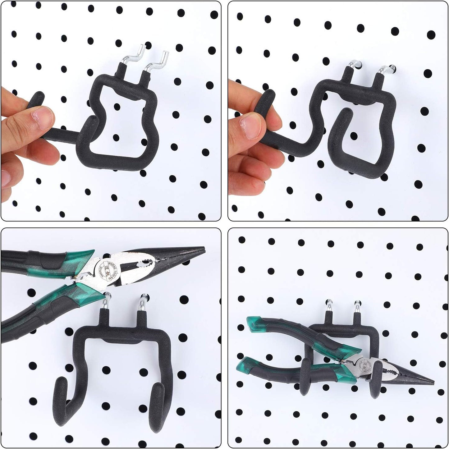 Hotop 4 Pieces Pegboard Hooks Pegboard Drill Holder Peg Board Hooks for Hanging Black Flat Utility Hook Peg Board Organization Accessory for Workbench, Garage Craft Storage(2.75 x 2.56 x 3.54 Inch)