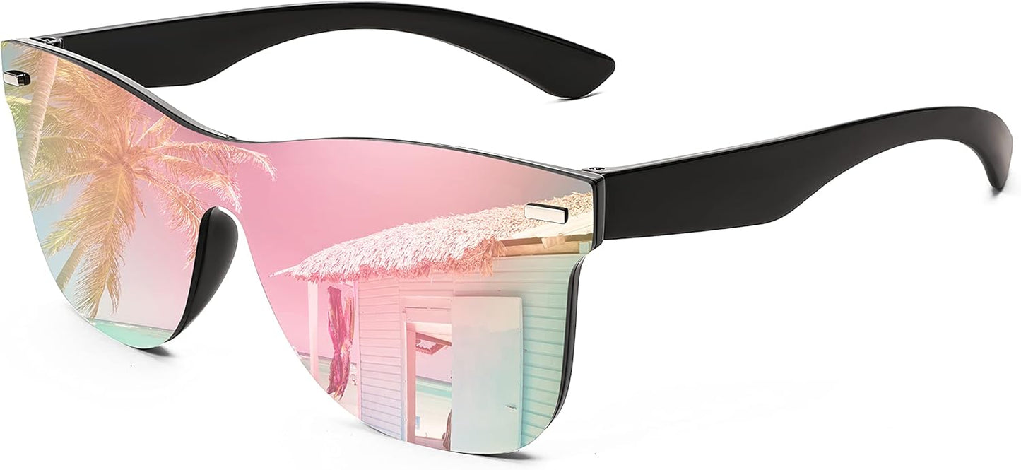 FEISEDY Trendy Rimless Mirrored One Piece Lens Sunglasses Reflective Sun Glasses B4114