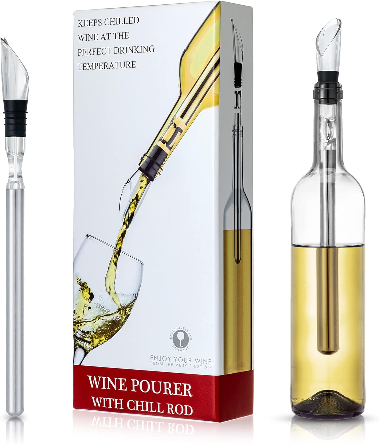 YouYah Wine Chiller Stick 3-in-1 Stainless Steel Wine Bottle Cooler Stick,Rapid Iceless Wine Chilling Rod with Aerator and Pourer,Wine Gift