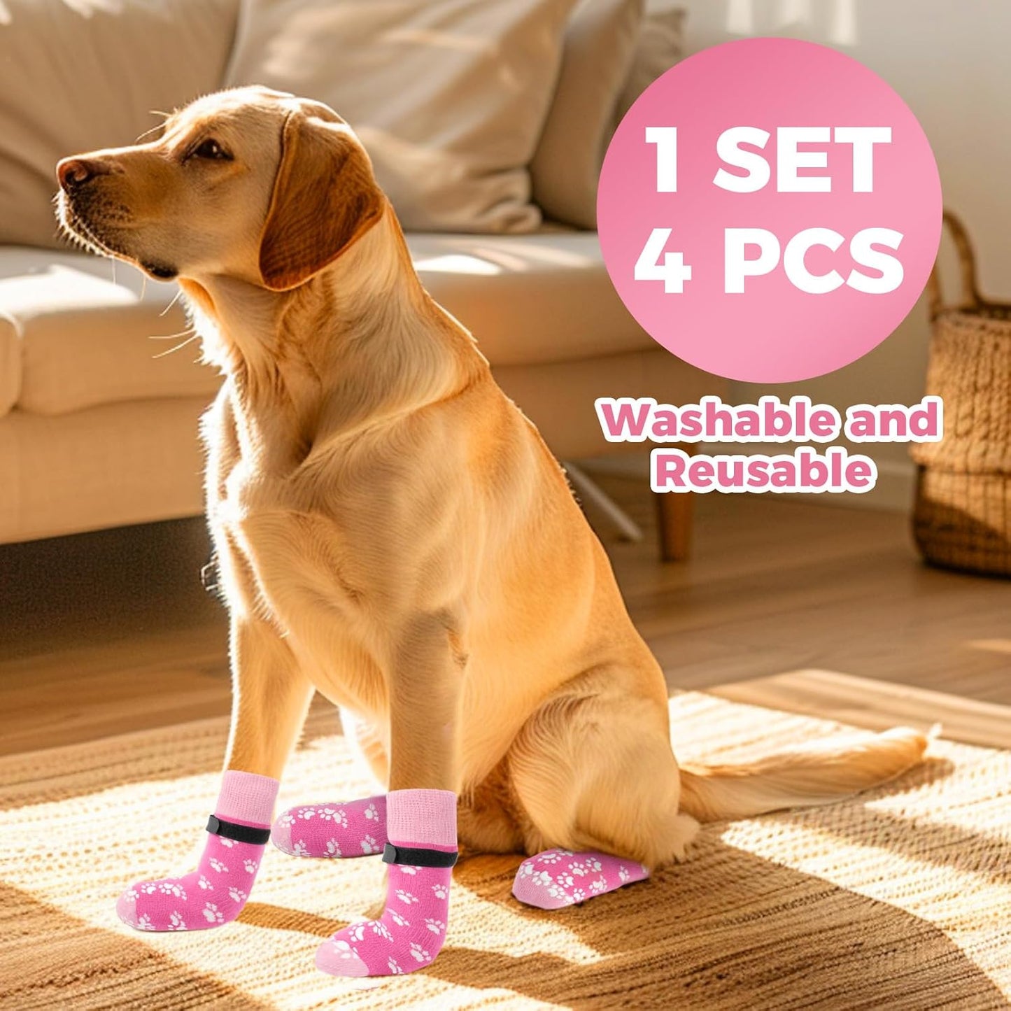 Non-Slip Dog Socks Prevent Licking Paws,Socks for Senior Dogs Walk on Hardwood Floor,Dog Grippers with Strong Traction,Dog Essentials,Pink 2 Pairs,L