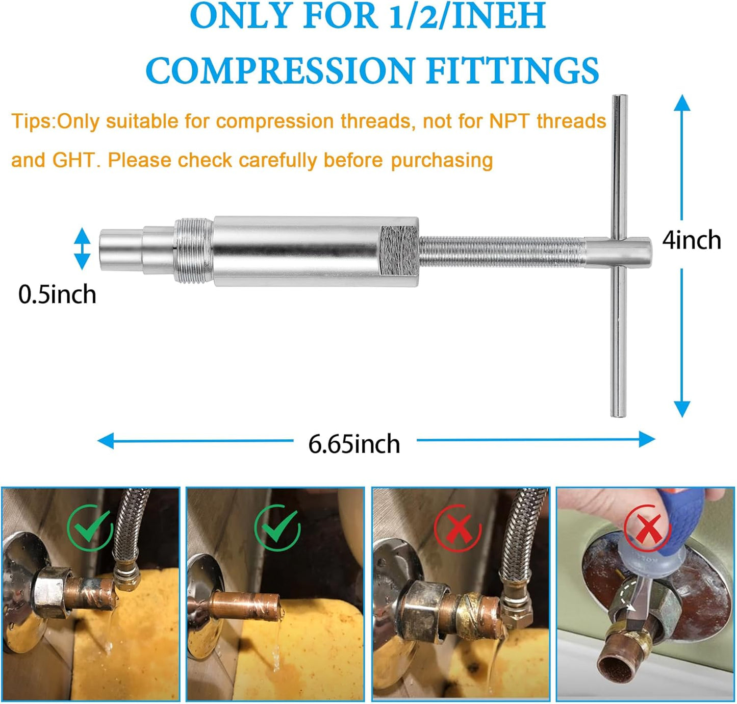 Compression Sleeve Puller and Sleeve Remover for 1/2 Inch Compression Fittings Only,Remove Nut & Ferrule of Pipe 03943 Plumbing Tools Compression Ring Removal Tool - Corroded & Frozen Supply Stops